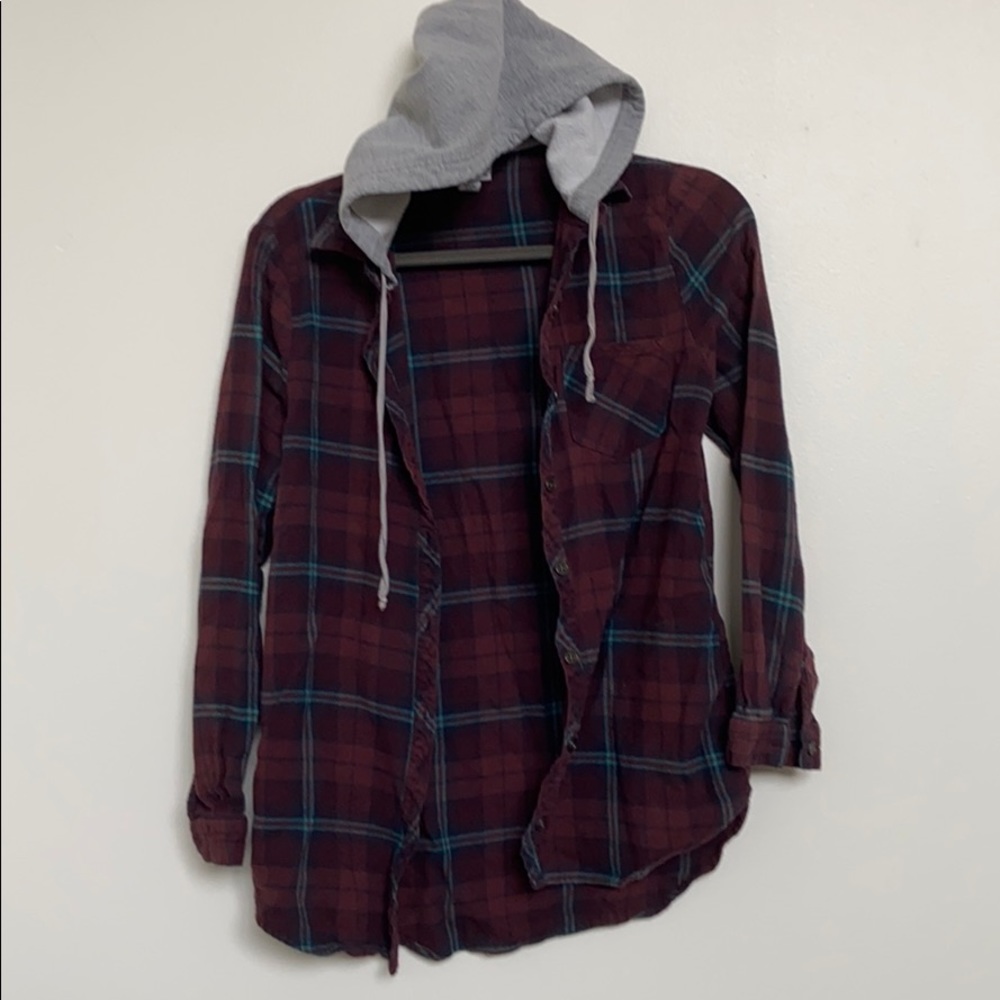 Burgundy and light blue flannel from Tilly’s